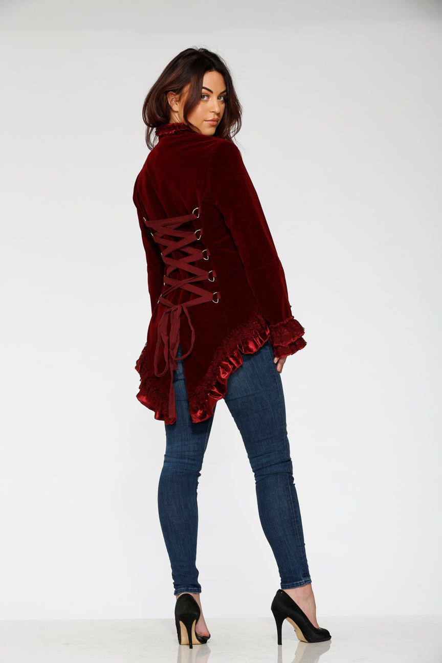 30101 Burgundy Gloria Velvet Tailed Jacket