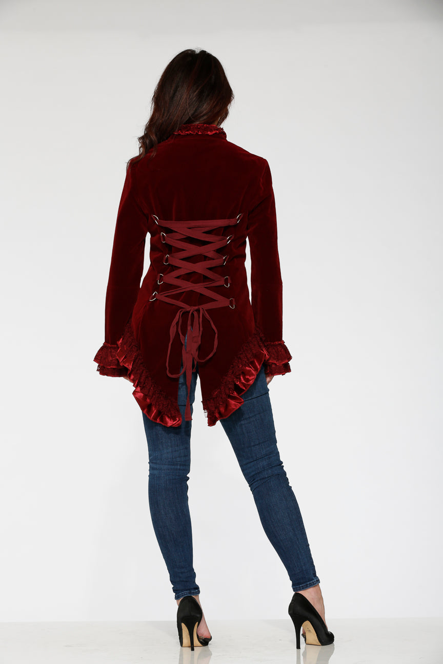 30101 Burgundy Gloria Velvet Tailed Jacket