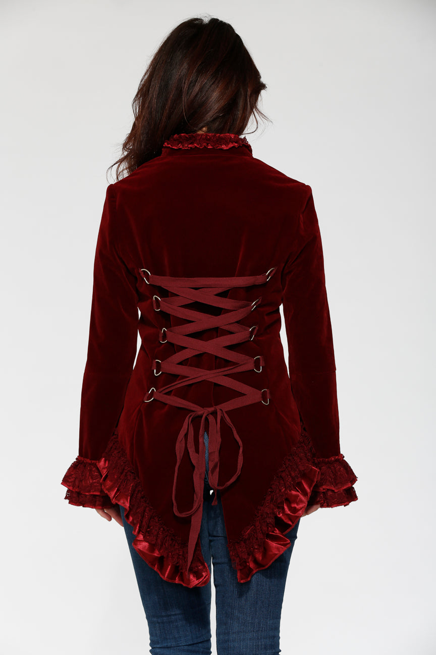 30101 Burgundy Gloria Velvet Tailed Jacket