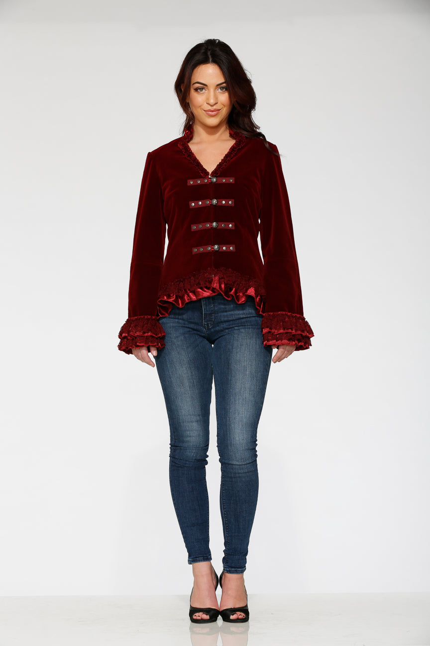 30101 Burgundy Gloria Velvet Tailed Jacket