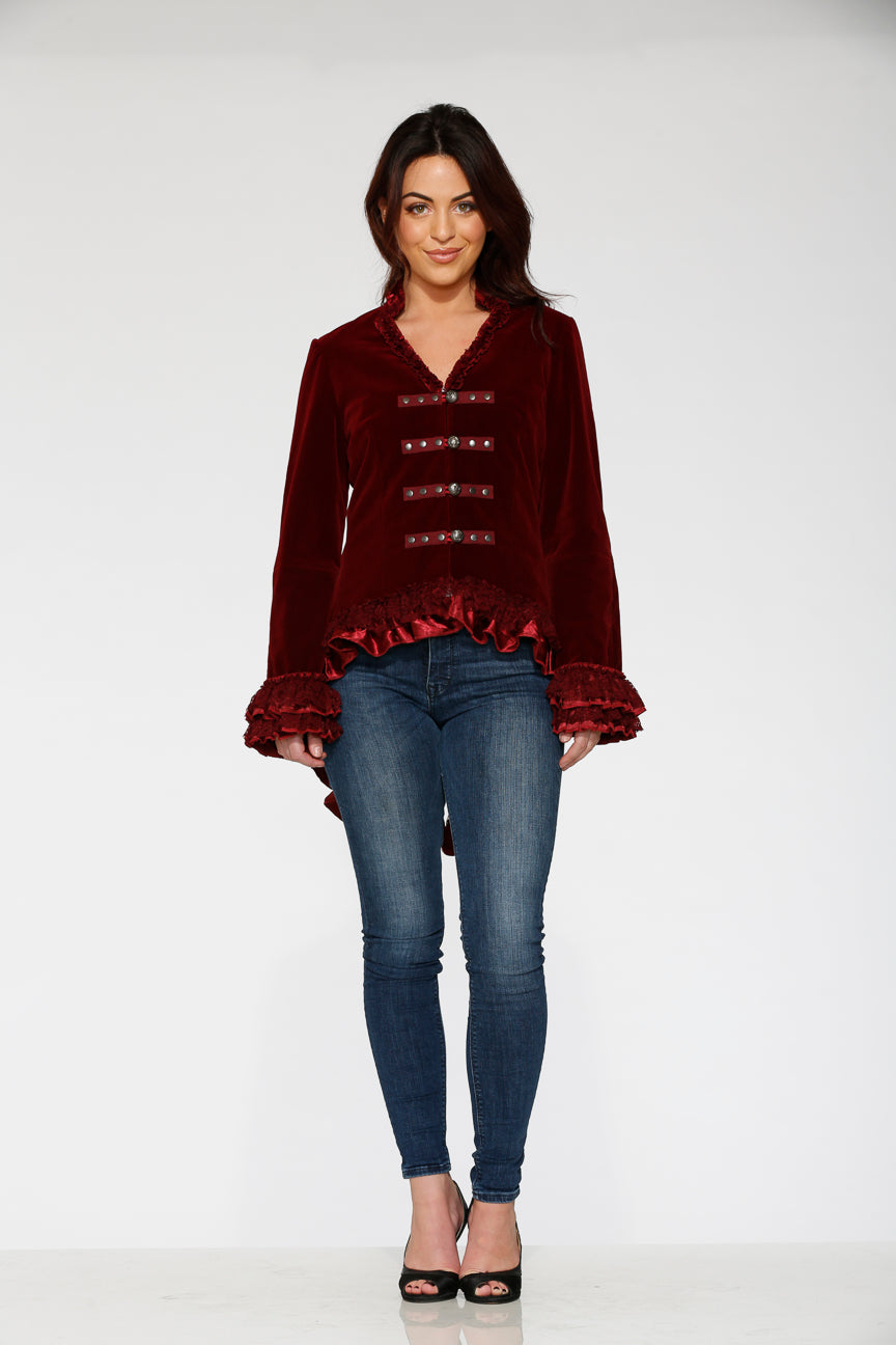 30101 Burgundy Gloria Velvet Tailed Jacket