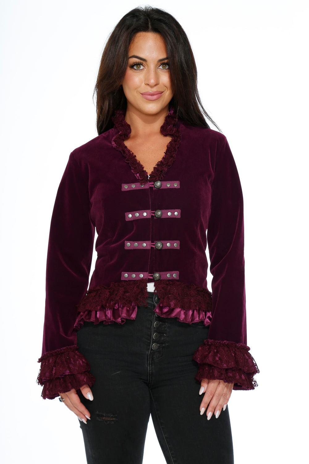 30102 Purple Glorai Velvet Tailed Jacket