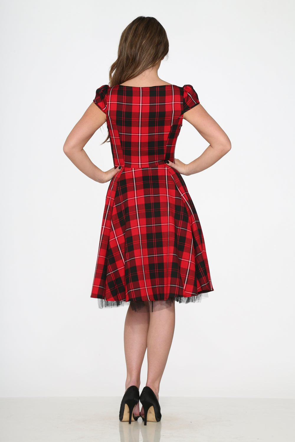 3109 Red Plaid Swing Dress
