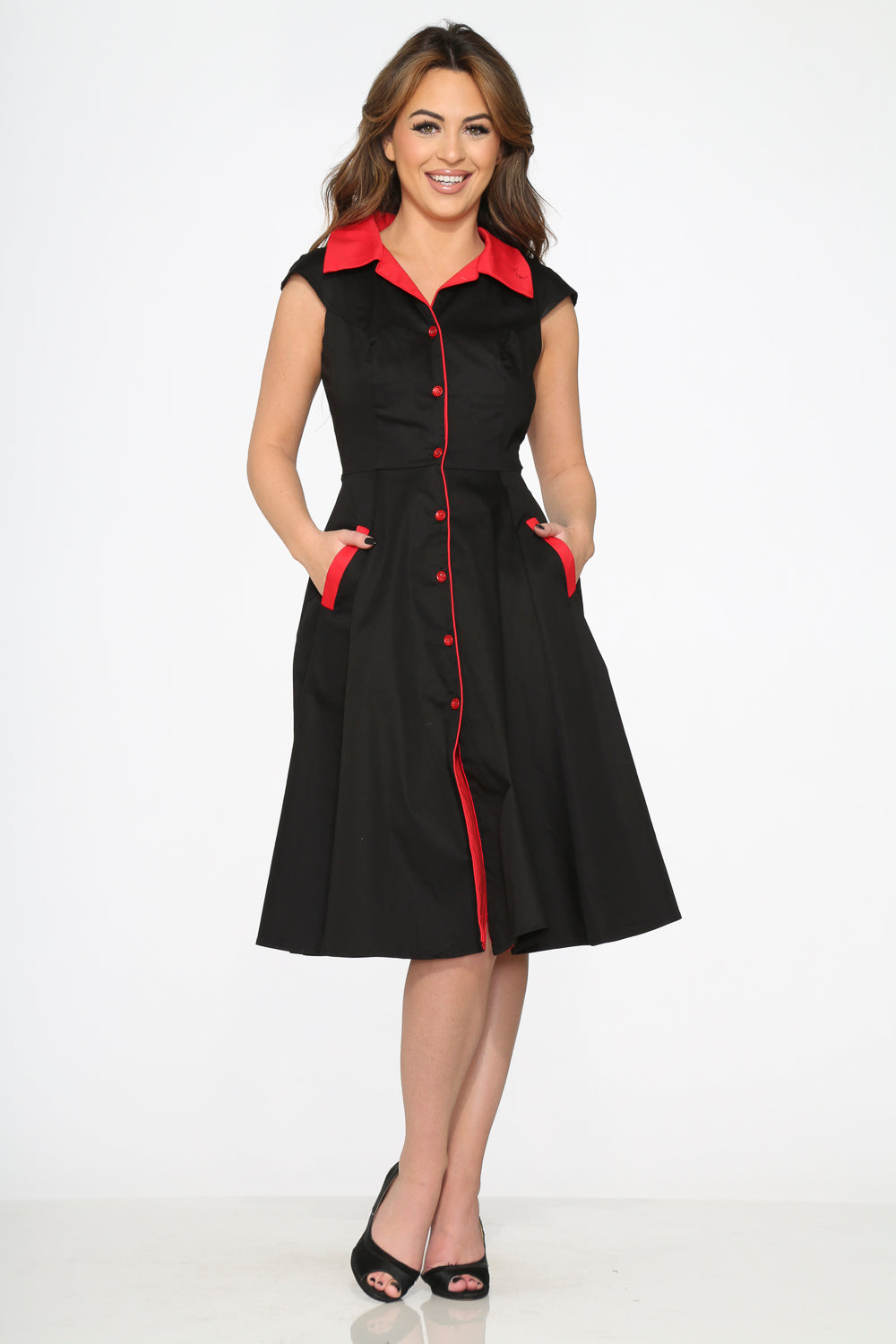 3310 Black Red Trim Swing Dress