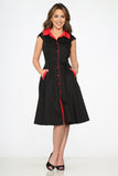3310 Black Red Trim Swing Dress
