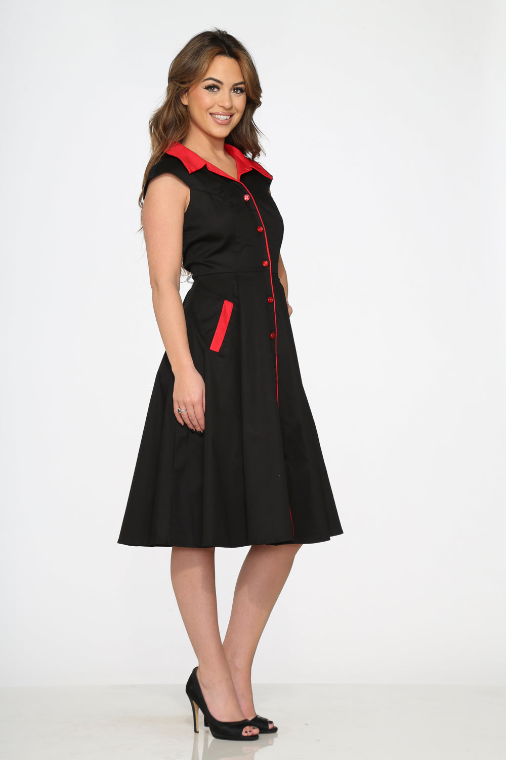 3310 Black Red Trim Swing Dress