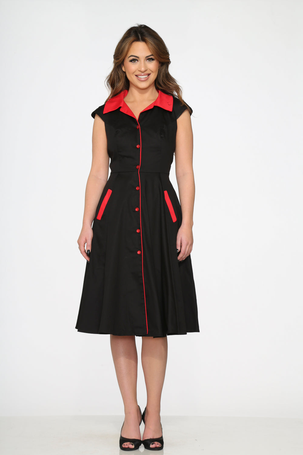3310 Black Red Trim Swing Dress