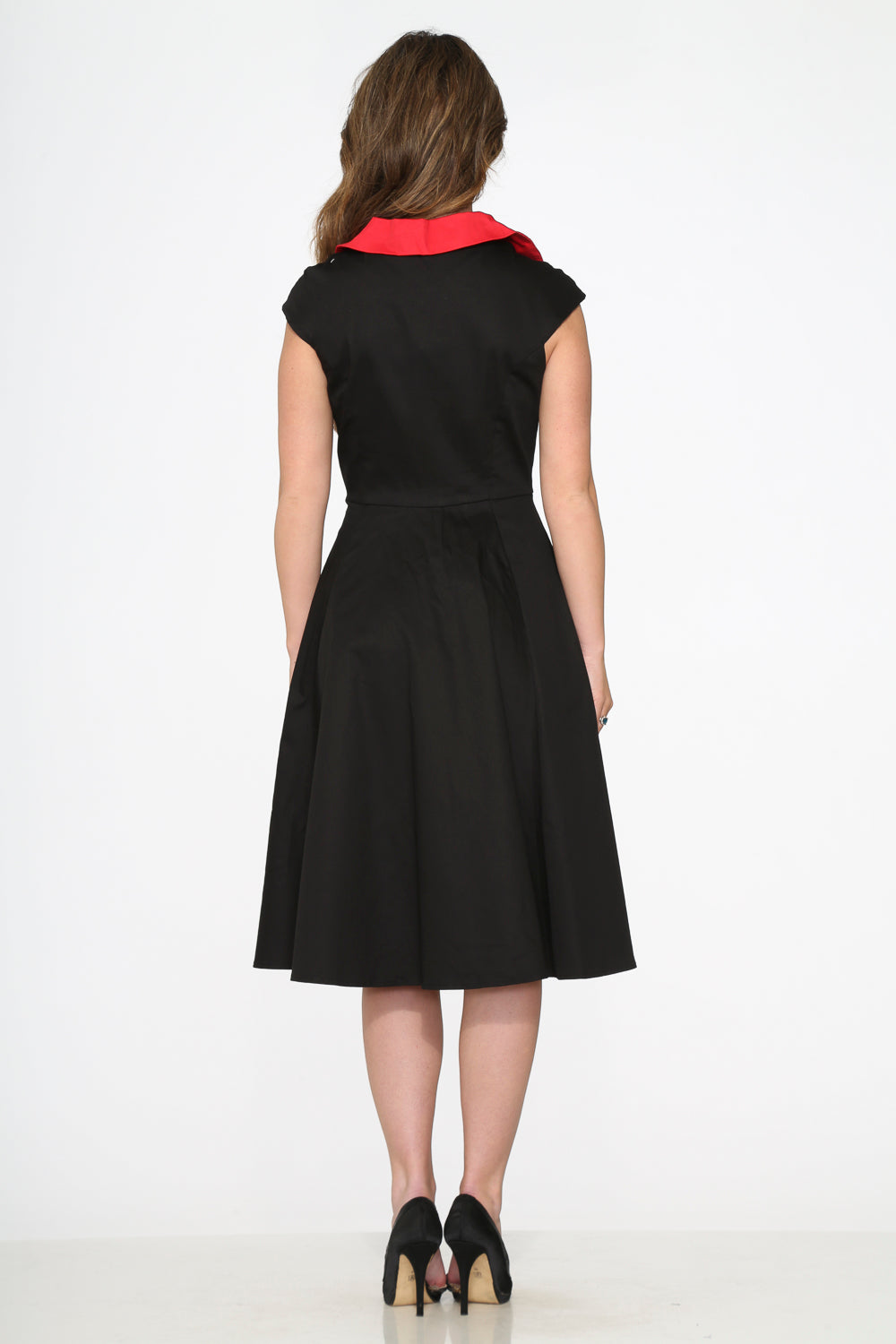 3310 Black Red Trim Swing Dress