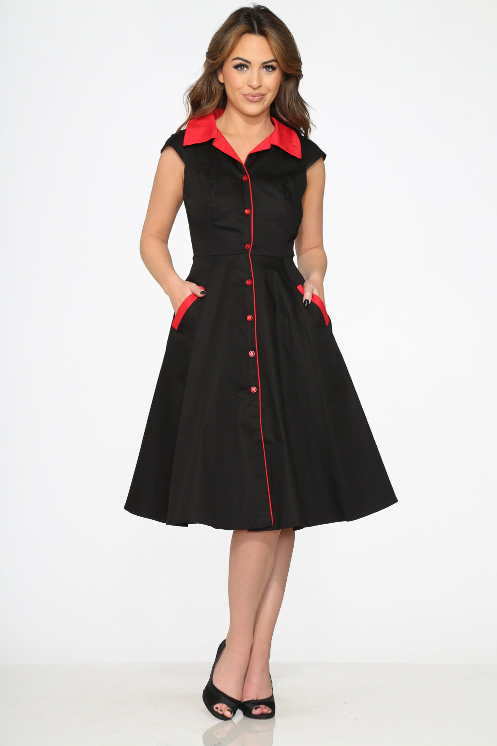 3310 Black Red Trim Swing Dress