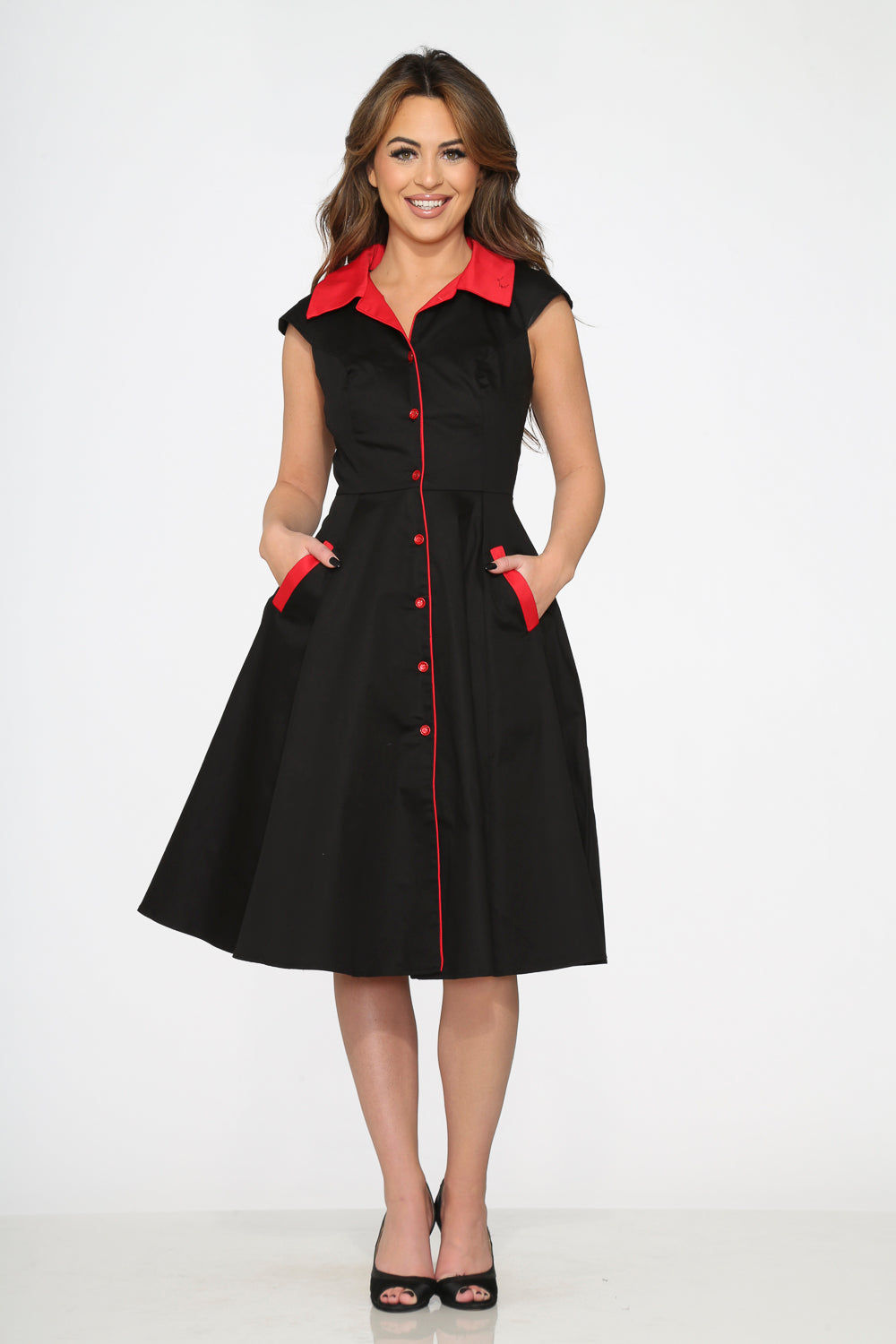 3310 Black Red Trim Swing Dress