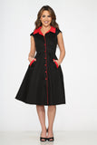 3310 Black Red Trim Swing Dress