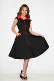 3310 Black Red Trim Swing Dress