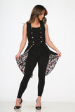 34020 Black Floral Vest Back Split