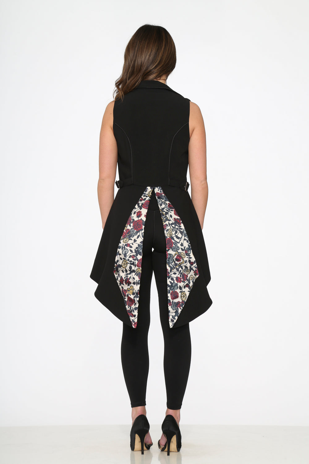 34020 Black Floral Vest Back Split