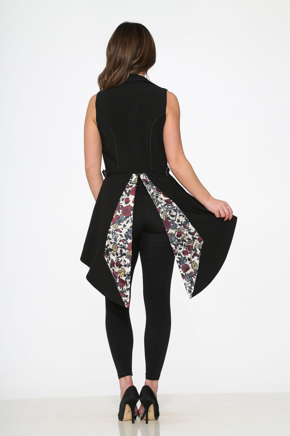 34020 Black Floral Vest Back Split