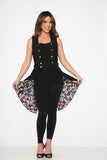 34020 Black Floral Vest Back Split