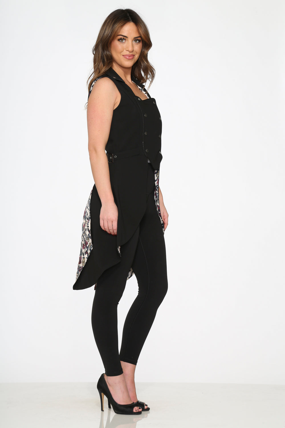 34020 Black Floral Vest Back Split