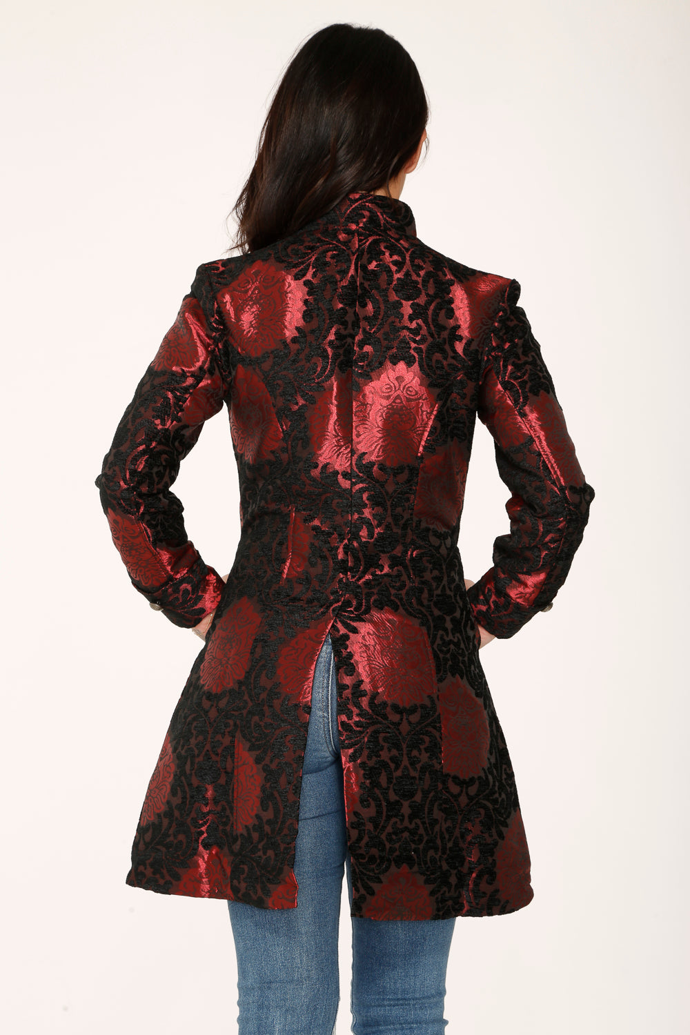 34640 Red Brocade HiLo Coat
