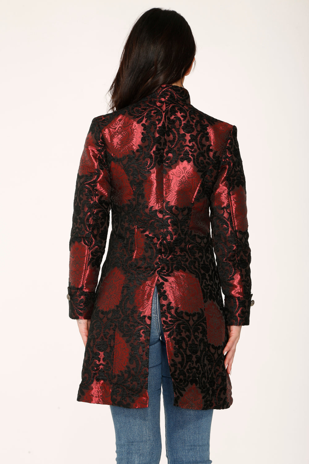 34640 Red Brocade HiLo Coat