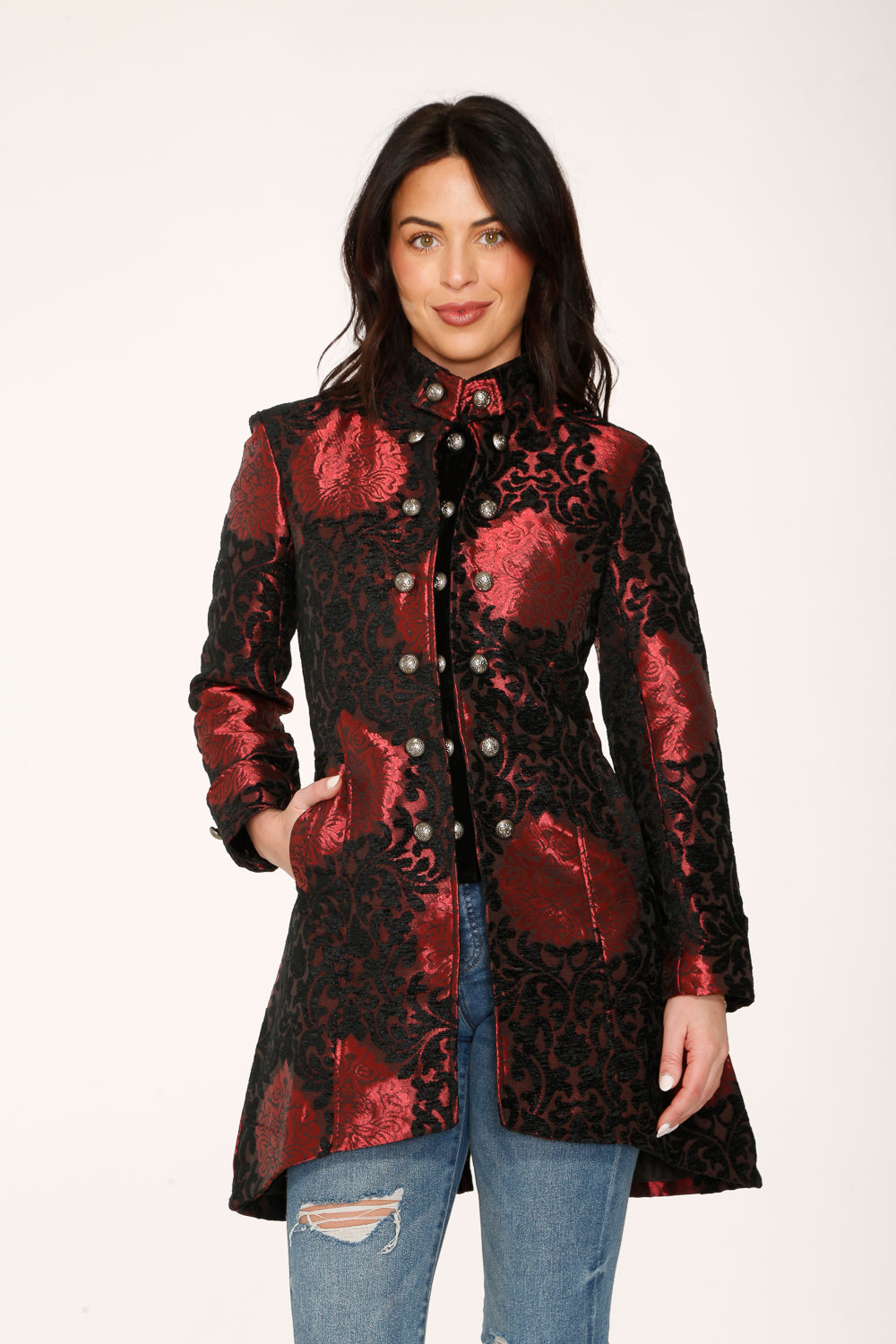 34640 Red Brocade HiLo Coat