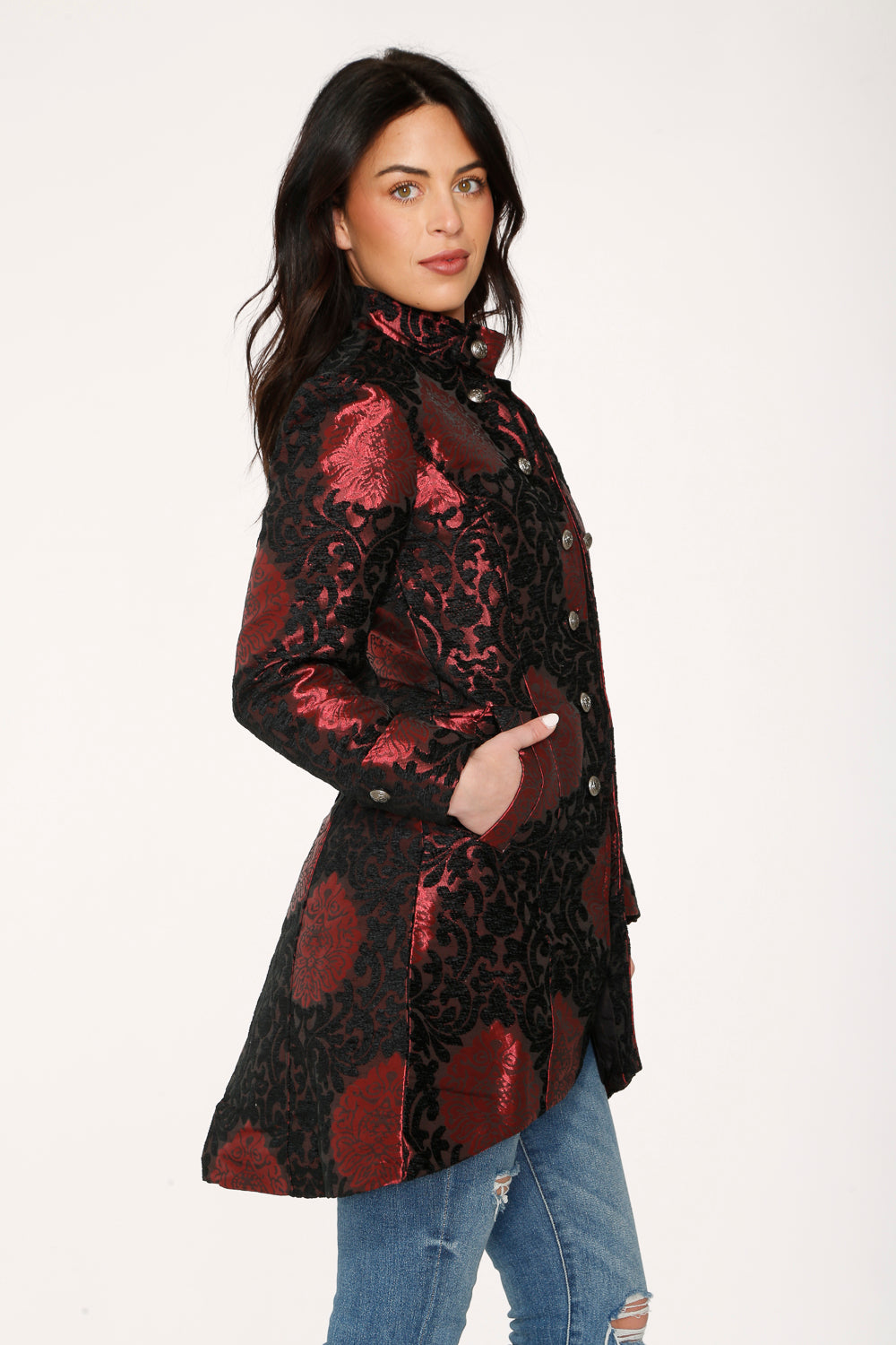 34640 Red Brocade HiLo Coat