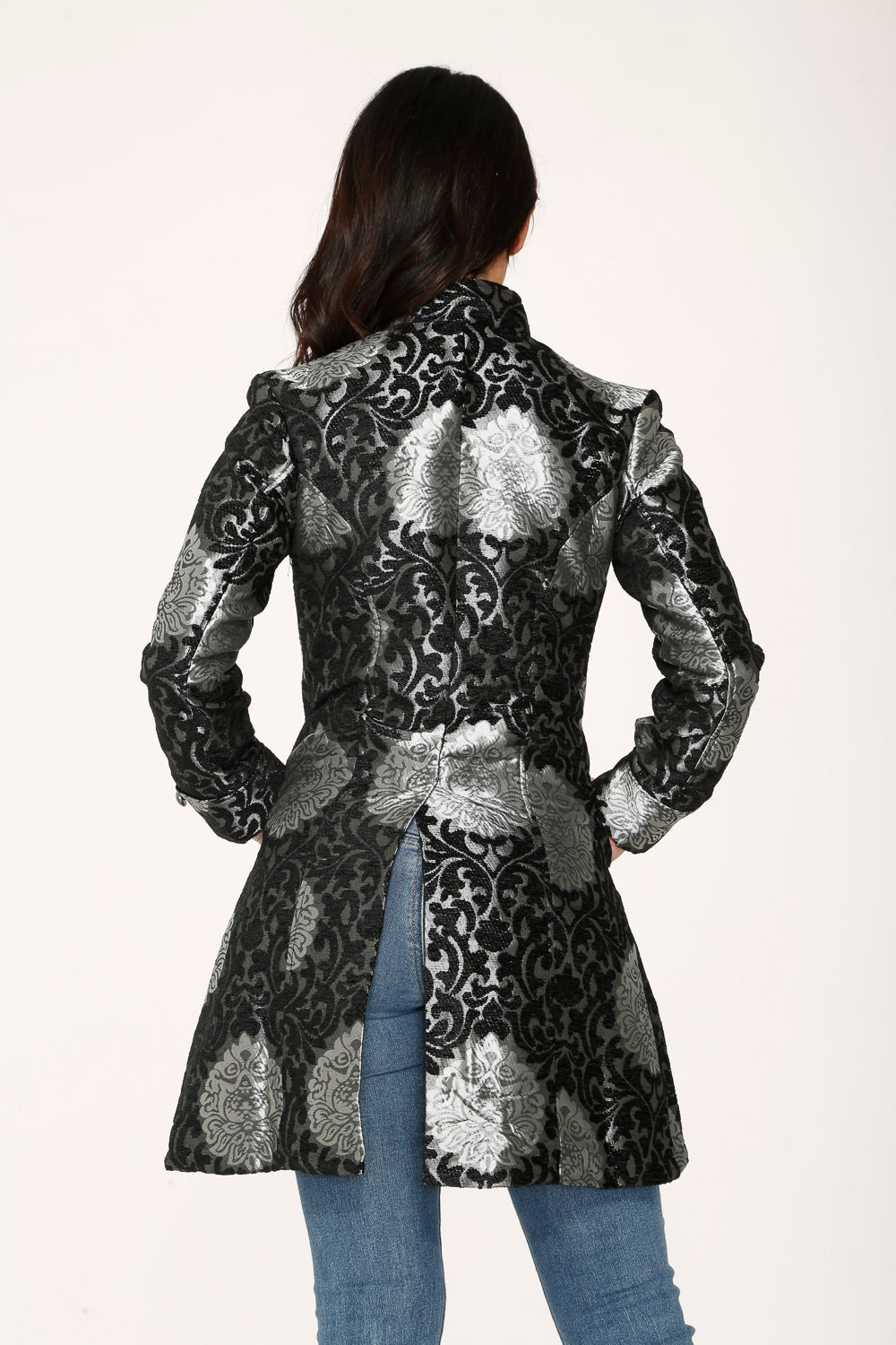 34641 Silver Brocade HiLo Coat