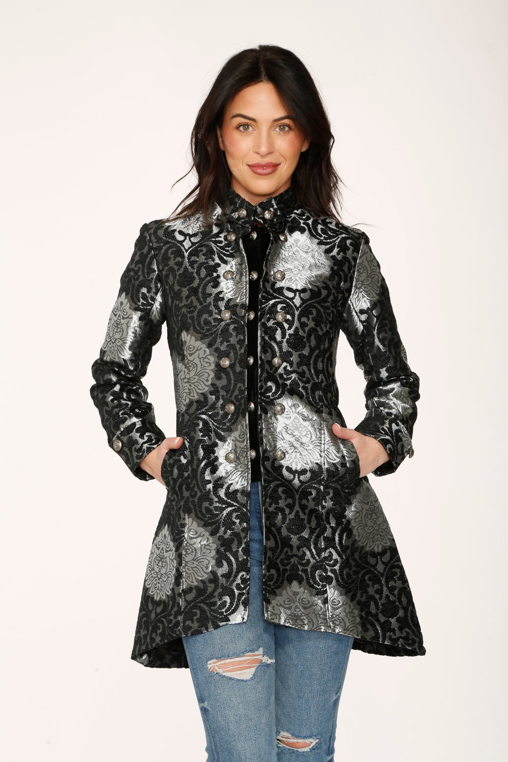 34641 Silver Brocade HiLo Coat
