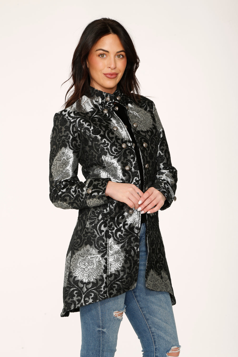 34641 Silver Brocade HiLo Coat