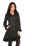 36486 Black Brocade HiLo Coat with Linen