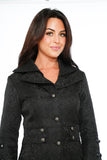 36486 Black Brocade HiLo Coat with Linen