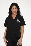 37100 Black White Embroidered Poodle Top