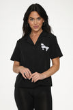 37100 Black White Embroidered Poodle Top