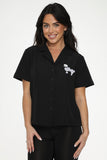 37100 Black White Embroidered Poodle Top