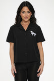37100 Black White Embroidered Poodle Top