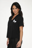 37100 Black White Embroidered Poodle Top