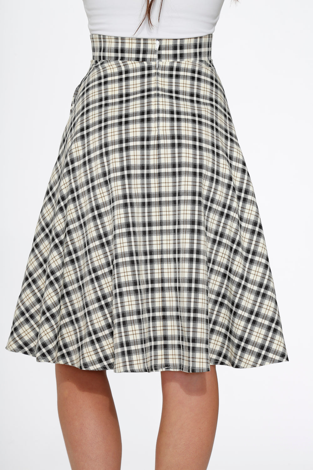 49280 Off White Plaid Swing Skirt