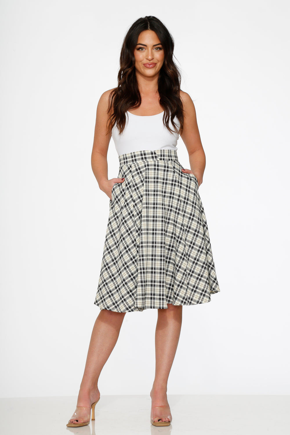49280 Off White Plaid Swing Skirt