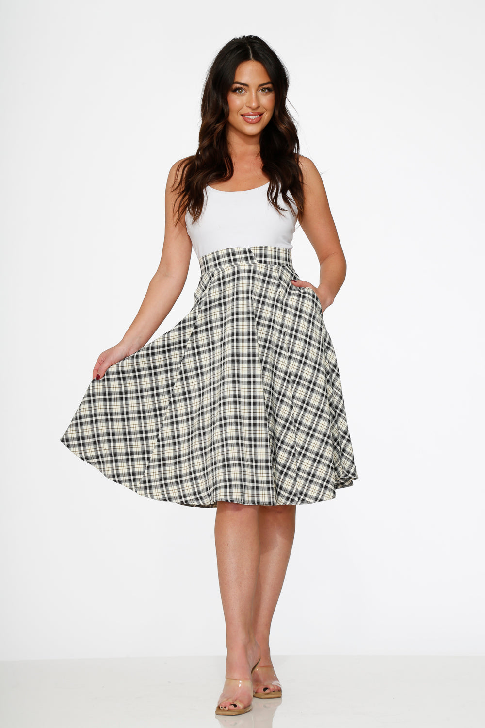 49280 Off White Plaid Swing Skirt
