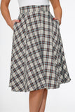 49281 White Brown Plaid Swing Skirt