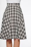 49281 White Brown Plaid Swing Skirt