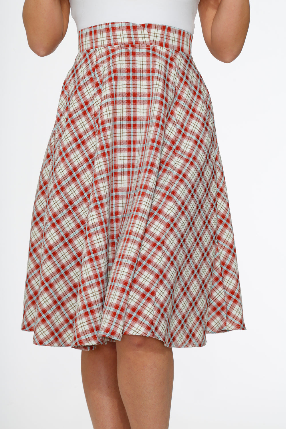 49282 Red Plaid Swing Skirt
