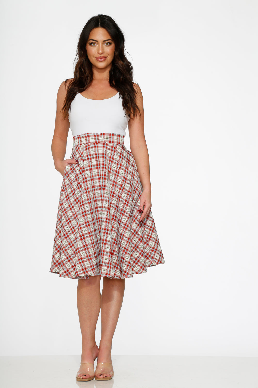 49282 Red Plaid Swing Skirt