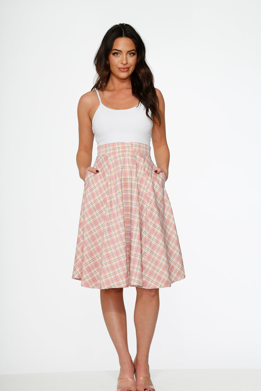 49283 Pink Plaid Swing Skirt