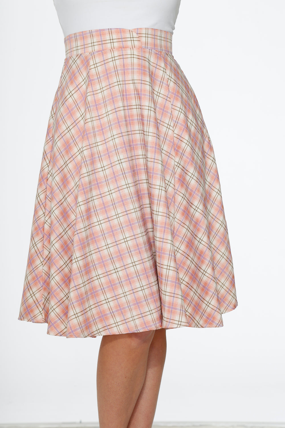 49283 Pink Plaid Swing Skirt