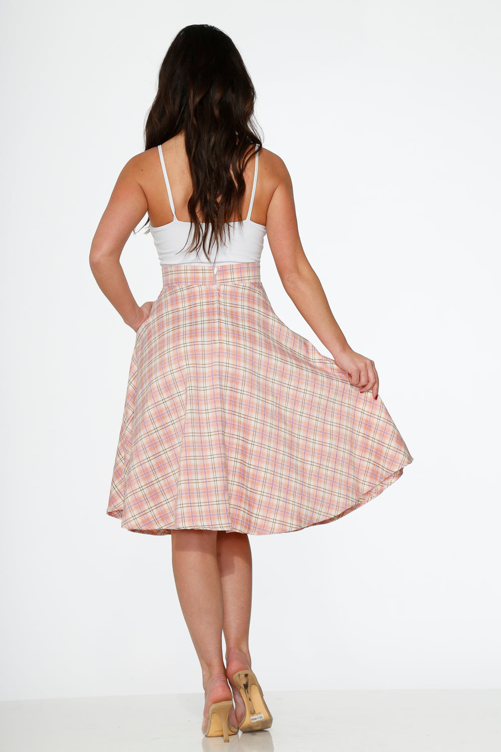 49283 Pink Plaid Swing Skirt