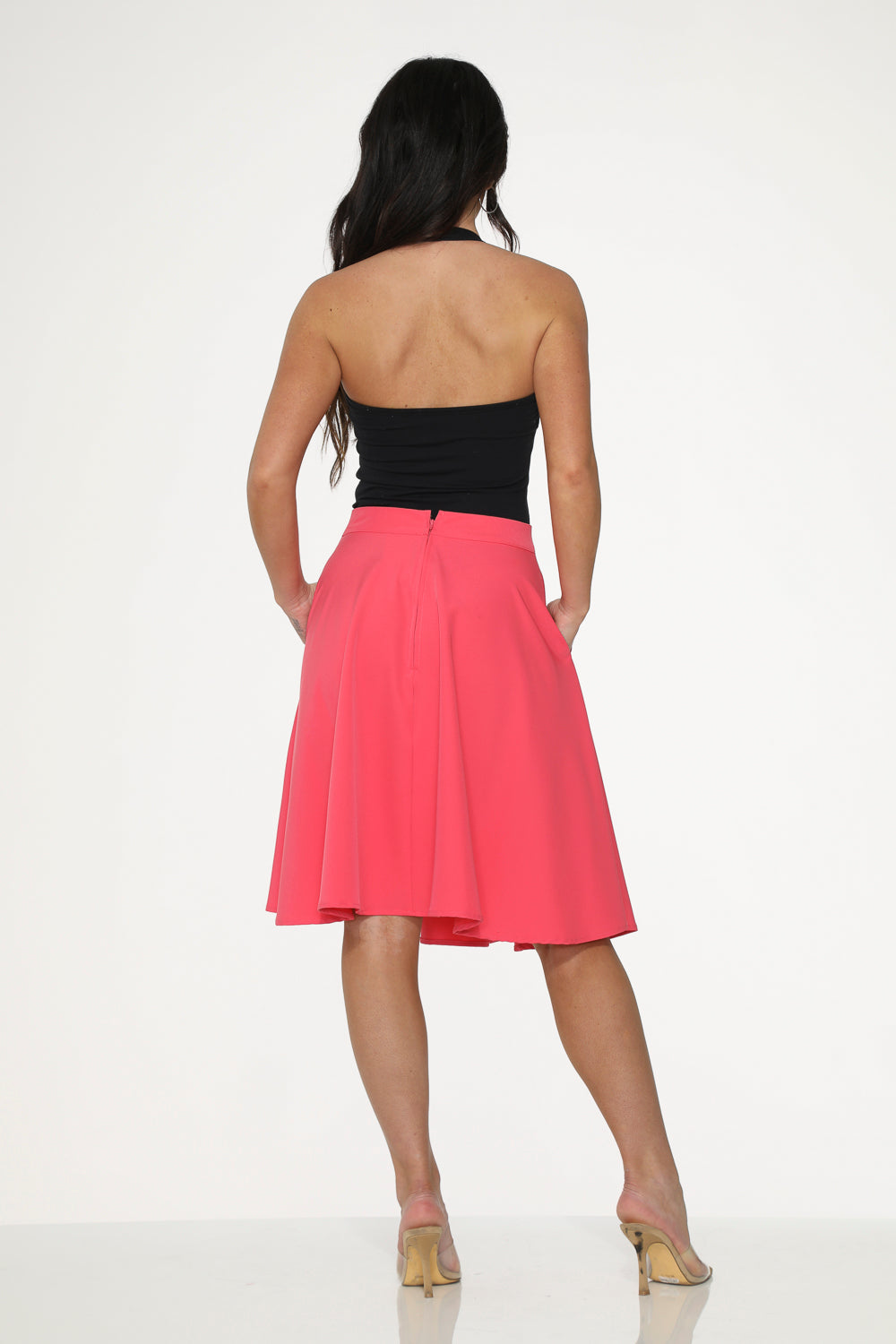 49372 Hot Pink Black Embroidered Poodle Swing Skirt