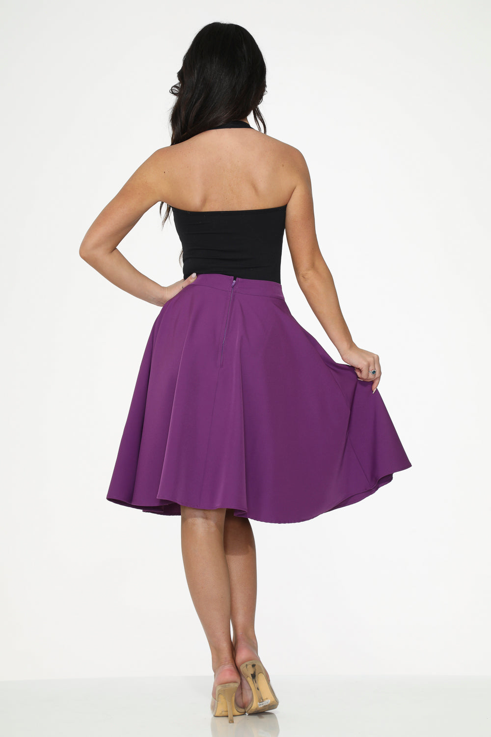 49373 Purple Black Embroidered Poodle Swing Skirt
