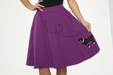 49373 Purple Black Embroidered Poodle Swing Skirt