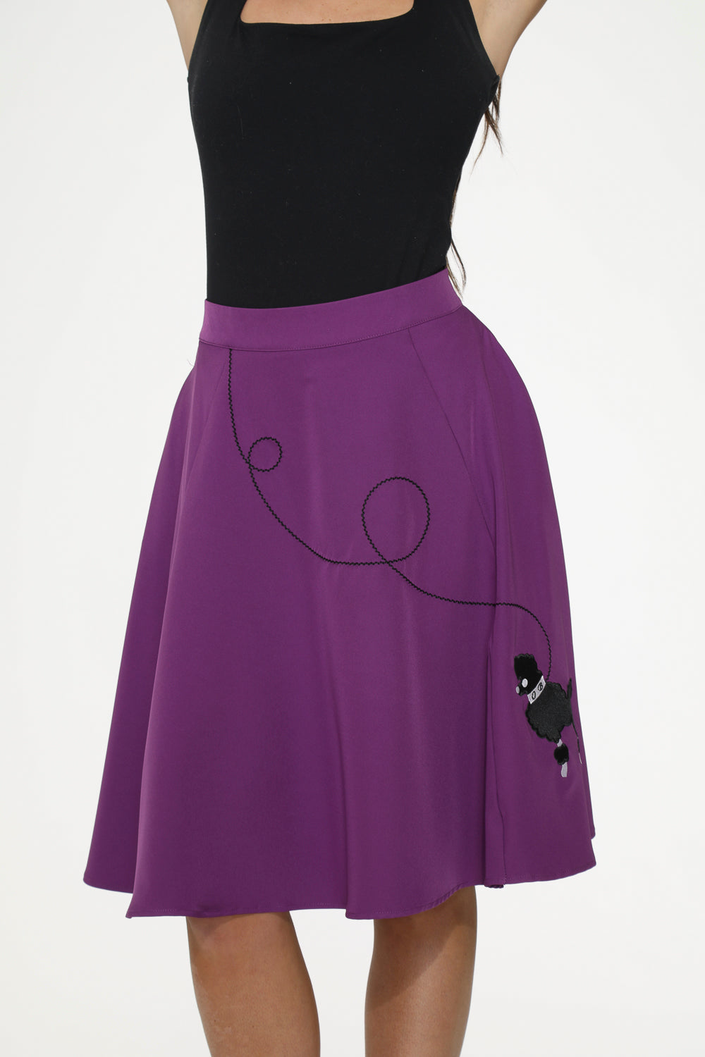 49373 Purple Black Embroidered Poodle Swing Skirt