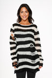 5718 Black White Stripe Sweater